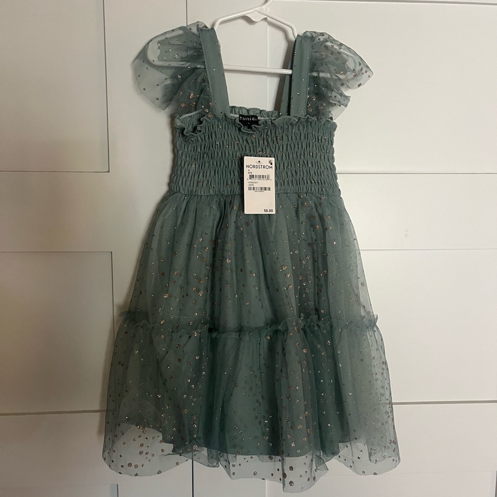 Zunie Dusty Blue Dress with Gold Accents